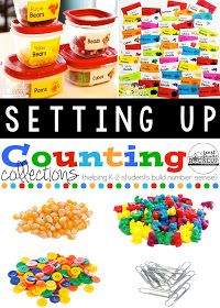 Counting Collections is one of my absolute favorite parts of teaching math in first grade. My kids learn so so much counting random objects each week...each May my mind is *blown* by the amount of growth in their counting, teamwork, skip counting, mental math, base ten understanding and notation/equation writing! Now let's talk about how we set up and organize counting collections to make it effective all year long.