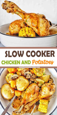 Slow Cooker Chicken Drumsticks And Potatoes is a set and forget easy dinner recipe! Loaded with a ton of veggies and seasoned chicken it is similar to a roast chicken dinner. Everyone in the family will love this slow cooker chicken legs potatoes and carrots and it will fast become a weekly go to! @sweetcaramelsunday