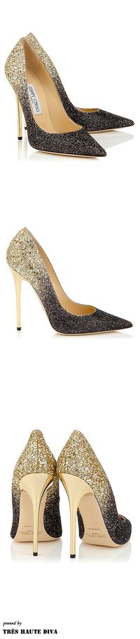 Jimmy Choo 'Anouk' - Black and Nude Coarse Degrade Glitter Pointy Toe Pumps