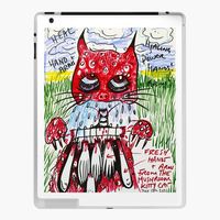 Mushroom Devil Kitty Cat drawing by Ray Dust printed on many items in my Redbubble shop. This sketch is about a mushroom red devil kitty cat that hunts fresh arms and hands. Cute kitty, kitten, cat lover, gift for her, gift for him, devil kitty, demon kitty, fresh kill, arms, hands, pain, hunt, hunting, artwork, fineart drawing, modern, unique