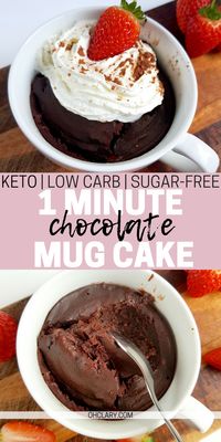 OMG! I can't wait to try this 1-minute KETO chocolate mug cake! Healthy low carb mug cake that you can make in your microwave. This is a super easy recipe on how to make a yummy & moist keto mug cake using almond flour, chocolate, and coconut oil. It's so good for you, that you can even make it for breakfast on your ketogenic diet! #keto #ketodiet #ketodessert #ketogenic #ketomugcake #ketodesserts #lowcarb #lchf #lowcarbdessert