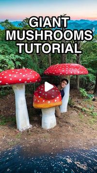 Isaac Alexander on Instagram: "Let’s make GIANT mushrooms! Why? Cause why not?!? 😌🙂‍↔️🍄🍄🍄 YouTube tutorial link in bio! #mushrooms #diy #summerween #mushroomDIY #foryou #trending #fairy #diy"