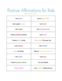 Positive Affirmations Printable for Kids - Share these encouraging statements with your kids int he morning before school starts, or cut them out and put them into their lunch boxes as a special note.