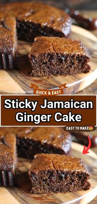 This sticky Jamaican ginger cake has a moist melt-in-your-mouth crumb, made with sugar,, treacles, cosy spices, with chunks of sticky ginger.