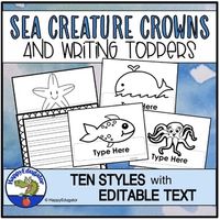 Ocean Sea Creatures Crowns or Writing Toppers - Editable Text