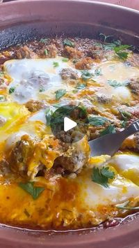 Omayma marwani on Instagram‎: "Moroccan Minced meat tagine with eggs recipe 🇲🇦✨🤤

Ingredients: 
5 grated tomatoes 
Coriander and parsley 
black Pepper, turmeric , cumin, red pepper, olive oil 
Leaves on low heat for 10 minutes Minced meat, salt, black pepper, red pepper, cumin, olive oil 
Mix everything and form balls, to eliminate the enemy and leave on low heat for 20 minutes Add the eggs last 
المقادير : 
5 طماطم مبشورة 
كزبرة وبقدونس 
ملح ، فلفل أسود ،كركم ،كمون ، فلفل أحمر ،زيت زيتون
يترك على نار هادئة لمدة 10 دقائق 
لحم مفروم ، ملح ، فلفل اسود ، فلفل أحمر ، كمون ، زيت زيتون
يخلط الكل ويشكل كرات ، يضاف إلى صلصة الطماطم ويترك على نار هادئة لمدة 20 دقيقة 
نضيف البيض في الأخير"‎