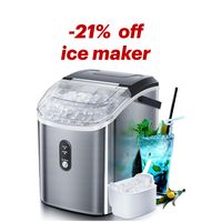 Nugget Countertop Ice Maker with Soft Chewable Ice, 34Lbs/24H, Pebble Portable Ice Machine with Ice Scoop, Self-Cleaning, One-Click Operation, for Kitchen...