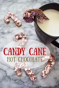 Candy Cane Hot Chocolate! Only 2 ingredients (not counting the milk) makes this super easy to make! You probably already everything you need! It's so cute it could even be given as a Christmas gift! #blessedbeyondcrazy #spon