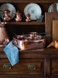 Shop the Vintage 1870s Benham & Fraud Copper Bain Marie Set at Weston Table, where heirloom quality meets modern life. A rare and extraordinary 19th Century twelve piece Bain Marie English forged set that has been completely re tinned by hand wiping making it fully functional for the modern kitchen.