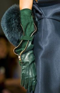 This shade of green with a brass zipper and fur trim. ~ETS #wintergloves