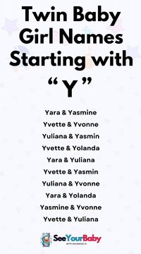 Finding the perfect names for your twin girls? This board is bursting with 10+ unique & trendy names starting with 'Y'! From classic to modern, get inspired & find the perfect pair for your little miracles! 💖