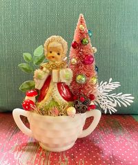 Dime Store Chic — Vintage Christmas Angel in Milk Glass Container Decoration