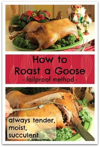 How to Roast a Goose to Tender Perfection. This failproof method always produces tender, moist, succulent meat in your roasted goose. Plus tips for trussing the goose. #holidayrecipe #cookingtips #christmas