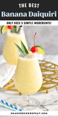 A Frozen Banana Daiquiri is a blended delight starring coconut rum, a splash of orange liqueur, tart lime, and bananas. This creamy and refreshing cocktail is perfect for a hot day.