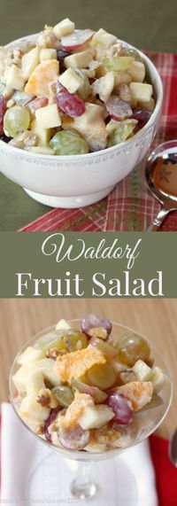 Waldorf Fruit Salad is a sweet and juicy mixture of seasonal fruits lightly coated with a honey Greek yogurt "dressing" and some toasted walnuts for crunch. A perfect side and your Holiday gathering!