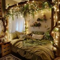 #bedroom #bedroomdecorideas #fairycore #cottagecore #comfy #cozy #bedding #canopy #home #homedesign #floorplan #neutral #neutralhomedecor #green #natureinspired