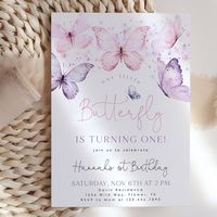 Butterfly Birthday Invitation 1st Birthday Invite First - Etsy Brasil