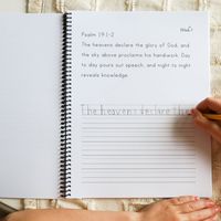 This student copywork book is designed to be used in conjunction with the Morning Time plans. Each week, you’ll find two copywork pages: one with the weekly Scripture memory verse, and the other with the poem’s artwork and a space to choose a favorite line from the poem or read-aloud to copy. For older students, you could use the blank space for dictation or narration. Why do we use copywork? Copywork is not only useful for handwriting practice, but for learning proper grammar, subject/verb agre