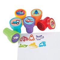 PRICES MAY VARY. Planes, trains, rockets and more. Make your artwork and DIY paper projects, greeting cards and more bustle with activity when you play with these transportation stampers. Decorate scrapbook pages and notes with fun designs. Plastic. (2 dozen per unit) 1 1/2" Safe and non-toxic.