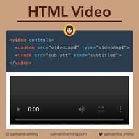 The HTML  element is used to show a video on a web page: HTML5 Video Basics, Defining Video Source, Video Attribute, Adding Subtitles & Captions using track tag, JavaScript Video Events, Object.fromEntries is the inverse of Object.entries. It will take key-value pairs and return a new object. You can use it on Arrays and Maps.  #html #webdevelopment #developer