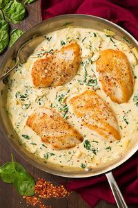 Skillet Chicken with Creamy Spinach Artichoke Sauce | Cooking Classy