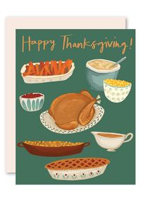 Thanksgiving Dinner Size A2 (4.25" x 5.5") Printed on heavy cover paper Blank inside Natural white envelope Packaged in a clear plastic sleeve Made in U.S.A.