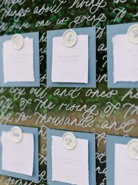 Handmade Baby Blue Wedding Stationery Ideas | Wedding Seating Chart | Wedding Calligraphy. we've got your stationery needs covered. Explore our handmade, elegant, and modern creations for a unique touch to your special day. Find wedding signs bar, wedding signs modern, wedding signs acrylic and wedding stationery elegant. Book Stephanie for all your wedding signage needs at stephgcallig.com.