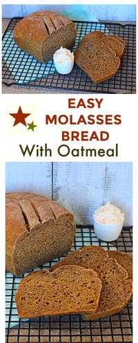 Sweet Molasses Oatmeal Bread is as healthy as it is delicious. With just one tablespoon of added fat, lots of oatmeal and vitamin B molasses, this bread is soft, fluffy and a family favorite. Easy and homemade, this recipe comes from a famous bed and breakfast Inn in Vermont. bread is a great flavor for a BLT sandwich. #recipes #easy #sweet #healthy via @lannisam