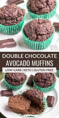 Yummy low-carb chocolate avocado muffins are perfect for a keto diet. Enjoy them for breakfast, snack, or dessert.