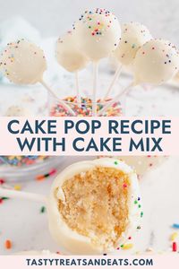 The Best Cake Pop Recipe with Cake Mix! This Easy Cake Pop Recipe is made with box cake and only a few ingredients! The most delicious Vanilla Cake Pops!