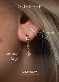 14k yellow gold | diamond hoops paired with kite drop hoops