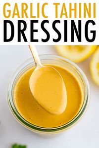 This garlic tahini dressing is made with creamy tahini, apple cider vinegar, lemon juice, garlic and nutritional yeast. You'll seriously want to drizzle it on everything.