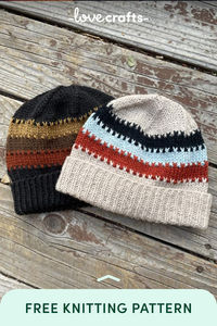 Knit the vibrant "Give Me Stripes" hat using leftover worsted weight yarn! This fun, textured stripe pattern is worked in the round from the bottom up and is perfect for stash-busting. Ideal for charity knitting with washable yarn options, this free pattern comes with two sample versions—superwash and non-superwash.