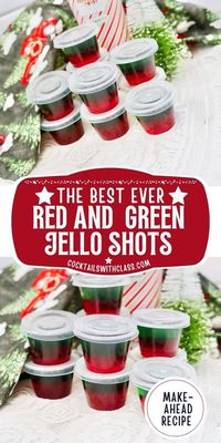 These red and green Jello shots are the perfect festive Jello shot to wow your guests at your Christmas party. Not only are they cool to look at, they taste good too! Christmas jello shots, Holiday jello shots, Christmas jelly shots, Festive jelly shots, red and green jelly shots.