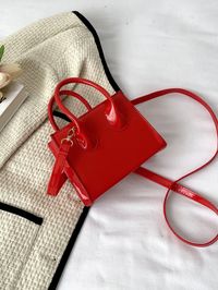 Red Funky,Fashionable Collar  PU Leather Plain Square Bag Embellished   Women Bags