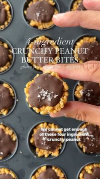 4-Ingredient Crunchy Peanut Butter Bites || Calling all peanut butter lovers! We cannot get enough of these delicious little peanut buttery bites. They have the perfect combination sweet, salty, and crunchy and they are so easy to make. Truly a must try recipe! Scotcharoos that are healthy and no-bake.