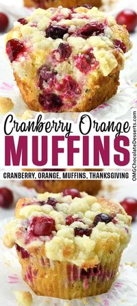 Cranberry Orange Muffins with Streusel Topping are moist and flavorful breakfast muffins bursting with cranberries paired with a bright orange zest in each bite. #cranberry #orange #muffins #breakfast #thanksgiving #christmas