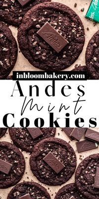 These are the best Andes mint cookies! These chewy chocolate cookies have fudgy centers filled with Andes mint pieces and tops garnished with an Andes mint for ultimate decadence!