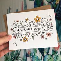 Thankful for You Card Thank You Greeting Card Flower Doodles - Etsy