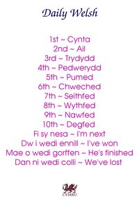 Daily Welsh - I think 'first' should read - 'cyntaf'.