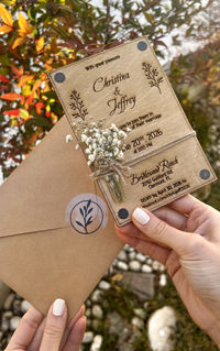 🌿 If you are looking for Unique Wedding Invitation, send these dried gypsophila flower-twined wooden rustic wedding invitations set to your loved ones. The natural look of Birch Wood and dried Gypsophila Flowers gives these custom cards a lovely warm look and feel. ❤️ ✈️ FREE Shipping ✈️, 💌 FREE Envelopes and Stickers! 💌