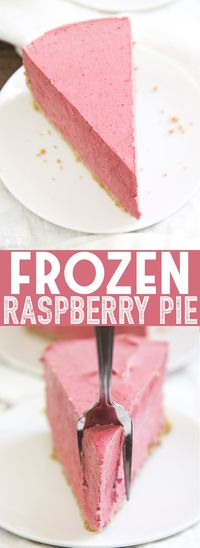 This frozen raspberry pie is the perfect cold summer dessert! Its creamy, refreshing and bursting with a delicious raspberry flavor!