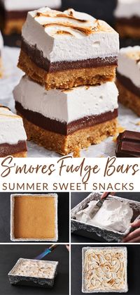 S'mores Fudge Bars have a thick buttery graham cracker crust and a rich, fudgy chocolate filling, all topped with homemade toasted marshmallow. A delicious treat to fill you with summertime nostalgia anytime throughout the year!