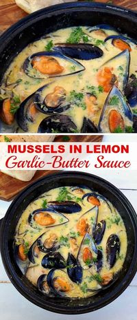 Mussels drenched in Lemon Garlic-Butter Sauce makes the perfect appetizer before the main dinner dish #seafood #mussels #… | Yummy seafood, Seafood recipes, Recipes