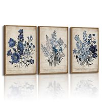 PRICES MAY VARY. Charming Cottagecore Décor: Transform your space into a serene countryside retreat with our set of 3 Cottagecore blue floral paintings, perfect for adding a touch of rustic charm to any room. PRINTS for WALL DECOR: Immerse yourself in the superior craftsmanship of this high-quality canvas wall art prints. Printed on premium canvas and expertly wrapped on a sturdy MDF backing, it ensures long-lasting durability and visual appeal. Elevate your living room, bedroom, bathroom, home