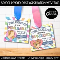 School Psychology Appreciation Week Gift Tags Bundle, School Psychologist Counselor Gifts, Psychology Week Day Thank You Gift Tag Template