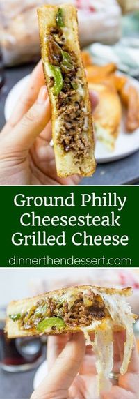 Ground Philly Cheesesteak Grilled Cheese made with bell peppers, onions and American or Provolone Cheese. All the flavor of a cheese steak for half the price.