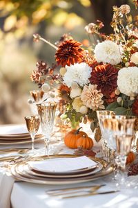 Set an exquisite scene with luxurious and detailed decorations that combine rich textures and elegant autumnal accents for a lavish dining experience. 🍂🥂