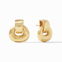 Golden doorknocker earring with a lightly hammered finish. 24K gold plate 0.8 inch length Julie Vos hallmark