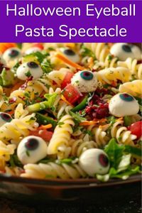 Dive into the Halloween spirit with our Eyeball Pasta Salad! This ghoulish dish features al dente pasta, colorful veggies, and mozzarella eyeballs that will both spook and delight your guests. Perfect for a creepy themed party!  #HalloweenRecipe #PastaSalad #CreepyCuisine #EyeballPasta #FunFood #SpookySnacks #HalloweenParty #Foodie #DIYHalloween #PartyFood